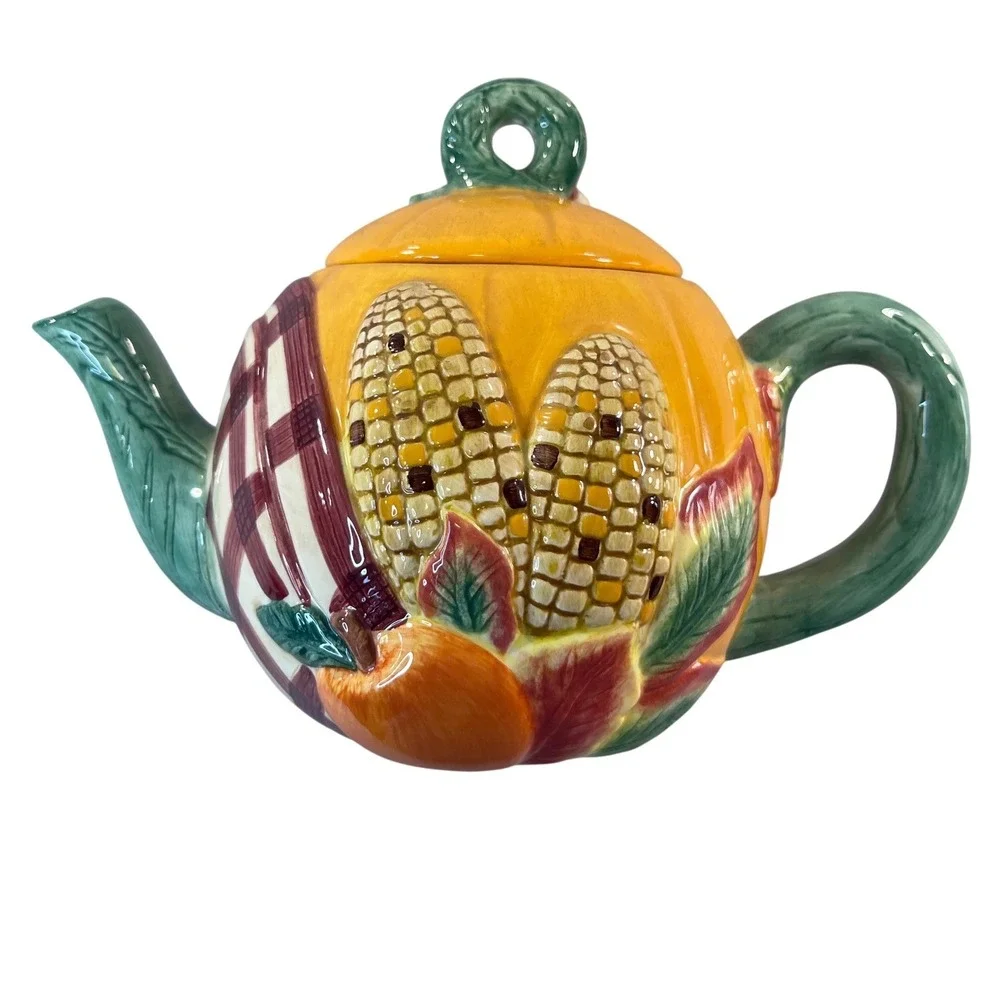 Corn Palace Harvest Pumpkin Corn Vegetable Ceramic Teapot